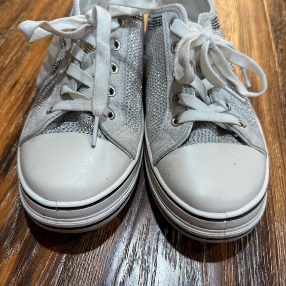 True Religion Shoes Women 8 Medium Silver White Bling Addilyn Lace Up Sneaker - Picture 3 of 8